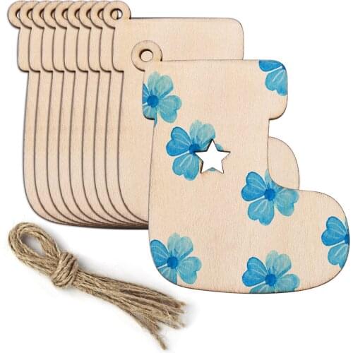 New 10pcs DIY Wooden Christmas Tree Embellishments Crafts Hanging Ornaments Blanks With Twines Pen For Christmas DIY Craft Card