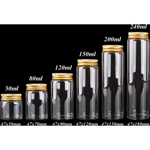 12pcs 50ml 80ml 120ml 150ml 200ml 240ml Glass Bottles with Golden Aluminum Lids Spice Bottles 6 SIzes U-pick
