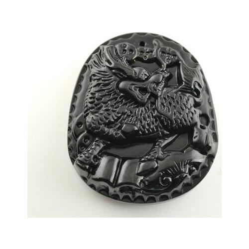 2pcs Fashion Lucky Jewelry Natural Black Obsidian Carved Pendant Chinese Ancient Legendary God Beast For Man and Women Jewelry