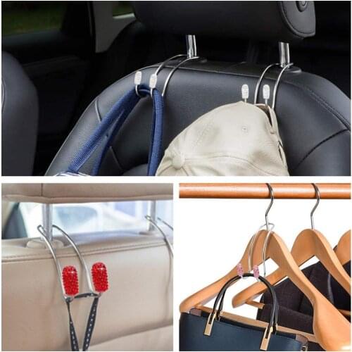 2Pc Multi-functional Metal Bling Car Seat Headrest Hanger Bag Hook Holder for Bag Purse Cloth Grocery Storage Auto Fastener Clip