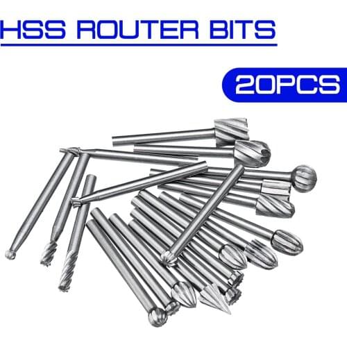 20Pcs HSS 3mm Routing Router Bits Rotary Carving Carved Knife Rotary Tools Cutter Tool Engraving Wood Working Used for Dremel