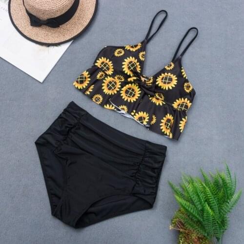 2020 Woman Plus Size Swimwear High Waist S-3XL Bikini Big Women Bathing Suits Floral Vintage Female Sexy Bather Swimsuits