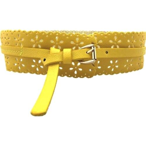 2020 Womens Fashion PU Leather Lady Hollow Flower Wide Waist Wide Waistband Bind Wide Belts Women Belt Dress Adornment