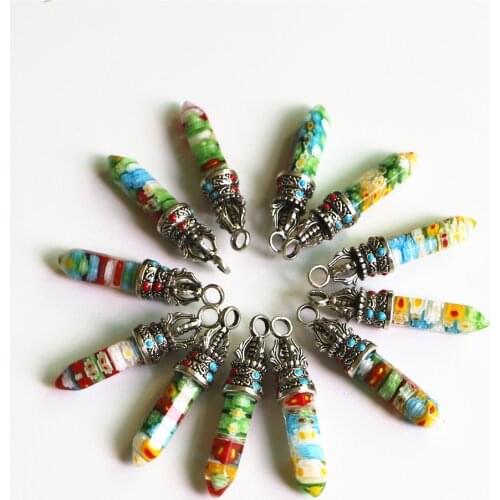 2021 7 Chakra Thousand Flower Glass Hexagonal Column Pendant Natural Stone Pendant Lady Energy Stone Necklace Pendant