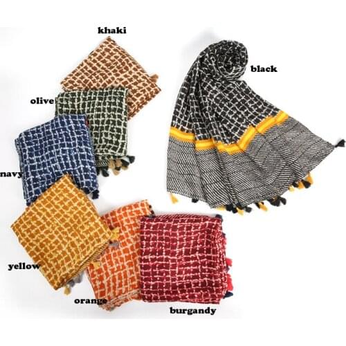 2021 Fashion Newest Geometry Printed Pattern Cotton Voile Tassel Scarf Shawls Wraps Hijabs 6Colors 10pcs/lot