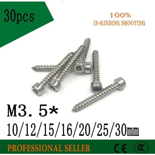 30Pcs M3.5 *10/12/15/16/20/25/30 mm Head Hexagon Head Self-tapping Screws Cup Furniture Sound Sharp Screws
