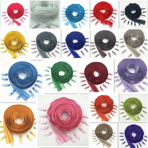 #5 5 Meters (5.4 Yard ) 20 Colors Nylon Coil Zippers with 20pcs Zipper Slider - Supplies for Tailor Sewing Crafts