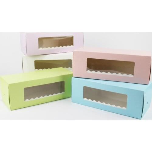 5 Colors Long Cardboard Bakery Box for Cake Roll Swiss Roll Boxes Cookie Cake Packaging W9273