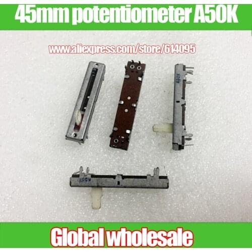 6pcs 45MM straight slide fader single potentiometer A50K / 1-channel 50KA fader white handle 10MMC