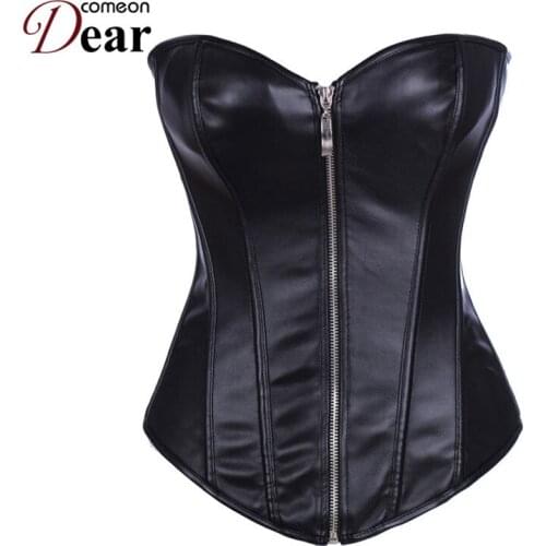 Comeondear Sexy Zipper Corset Plus size S-6XL Bandage Leather Overbust Corsets Slimming Wear Steampink Top Body Shaper AA2803