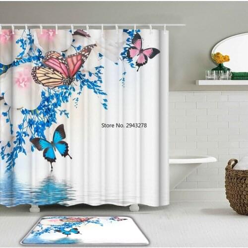 Colorful Rural Flowers landscape Shower Curtain Sets Non-Slip Rugs Toilet Lid Cover and Bath Mat Waterproof Bathroom Curtains