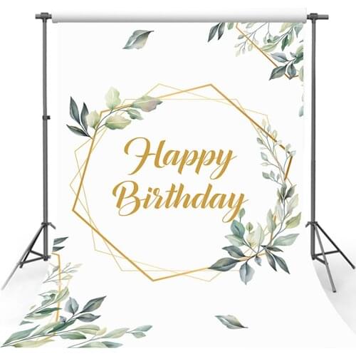 Eucalyptus Leaves Backdrop Girl Happy Birthday Party Gold Geometry Kid Photography Background Photo Studio Photozone Decor Props