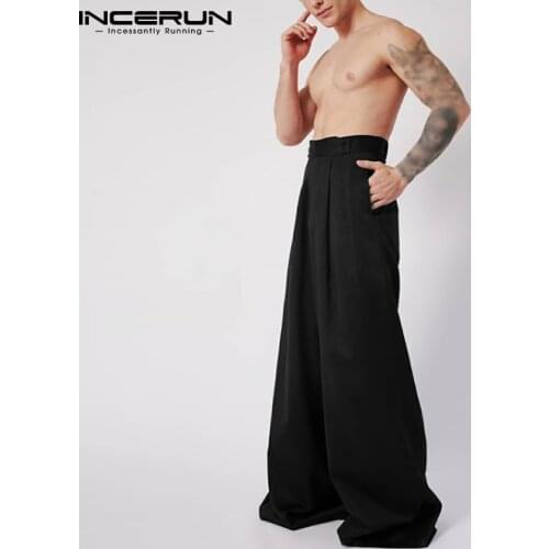INCERUN 2021 Hot Sale Pantalones American Vintage Style Straight-leg Pants New Mens Casual Streetwear Solid color Trousers S-5XL