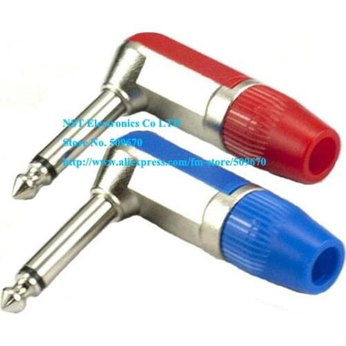 RED+BLUE 1/4" 6.35mm Right Angle 90 Degree Mono Jack Guitar Plug Adapter Connector/Free Shipping/2PAIRS(4PCS)