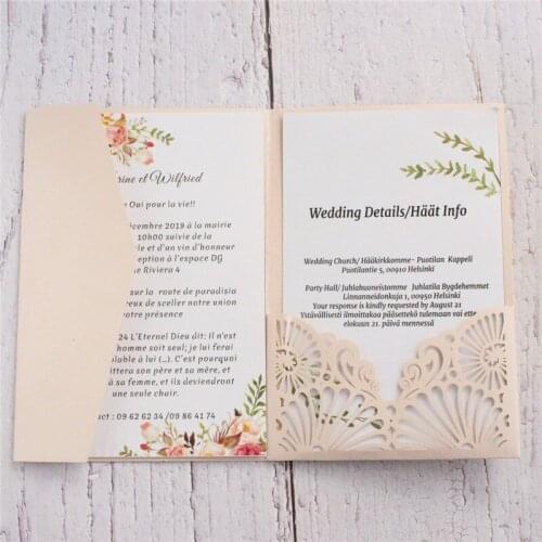 Soft pink invitation tri-fold pocket umbrella-type laser cutting elegant business engagement anniversary party invitation set