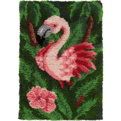 Latch Hook Kits Soft Simple Embroidery DIY Rug Craft Kit with Include Latch Hook Set Home Decoration DIY Rugs Flamingo 24"x35"