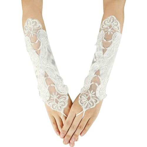 Cheap Wedding Accessories Bridal Elbow White Black Red Ladies Pageant Dress Satin Fingerless Elegant Gloves