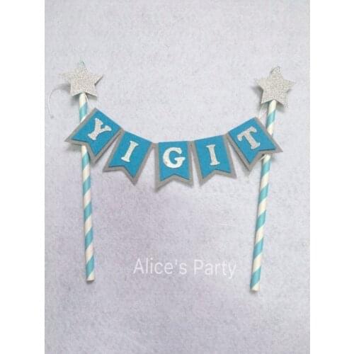 New Baby Boy Name Cake Bunting baby shower blue cake banner personalised bunting hot 1st birthday cake flag silver star decor