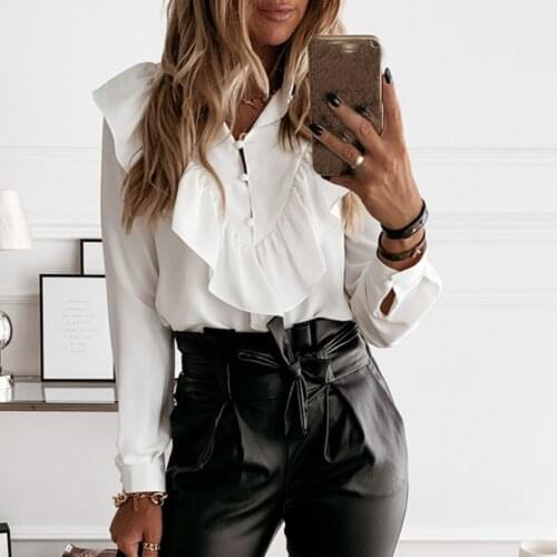 Office Shirts For Ladies Blusas Mujer De Moda 2021 Womens Fashion Casual Long Sleeve Print Button V-neck Shirts Tops Blouse