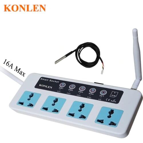 Konlen 16A GSM Socket Timing Switch Home Smart Remote Control Power Plug 4 Channel Relay With Temperature Sensor