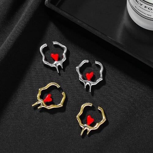 New Fashion Earrings Drop Glaze Red Love Ear Bone Clip Metal Texture No Ear Hole Hollow Out Heart Shape Earring Gifts For Girls