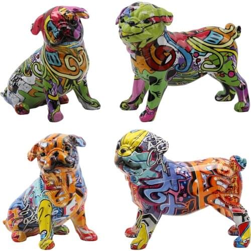 Nordic Painting Graffiti French Bulldog Creative Resin Crafts Animal Dog Figurines Sculpture Home Wine Cabinet Office Decor