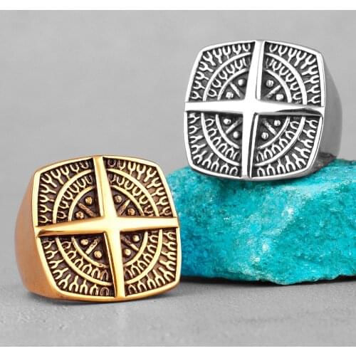 Nordic Navigational Compass Stainless Steel Mens Rings Hyperbole for Male Boyfriend Biker Jewelry Creativity Gift Wholesale