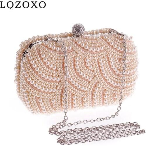 Chain Shoulder Handbags Pearl Diamonds Wedding Purse Two Side Beaded Women Day Clutch Evening Bags