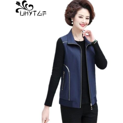 UHYTGF Spring Autumn Vest Women Fashion Embroidered Sleeveless Female Jacket Zipper Pocket Thin 5XLPlus Size Tops Waistcoat 1696