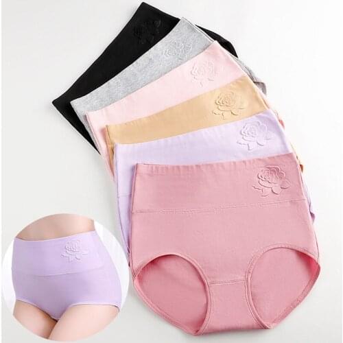 High Waist Cotton Briefs Women 2021 Hot Sale Fashion Postpartum High Waisted Belly Lift Hip Size Underwear Cotton Embossed Brief