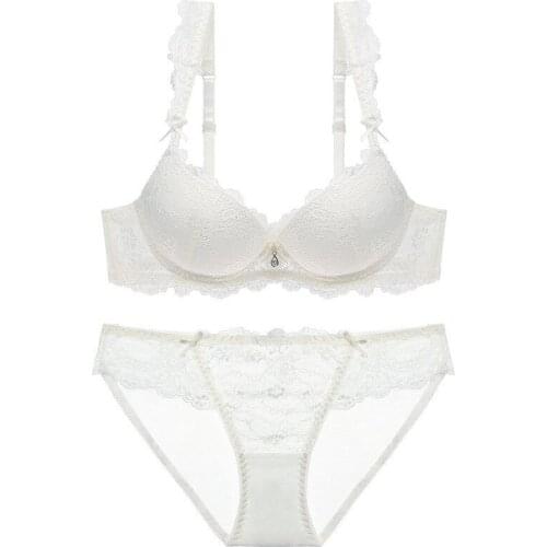 Womens sexy and feminine lace-trimmed bra, adjustable gather-up, comfortable and breathable lace bra set WT090