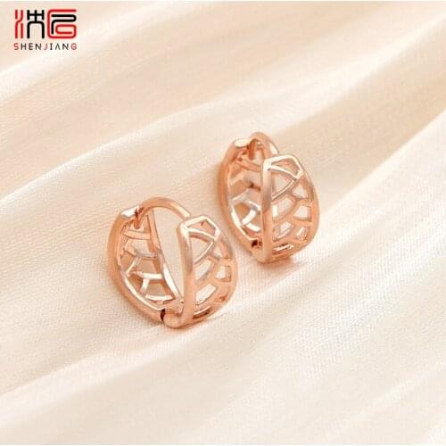 SHENJIANG New Arrivals Hollow Out Pattern 585 Rose Gold Copper Metal Hoop Earrings For Women Simple Vintage Jewelry Accessories