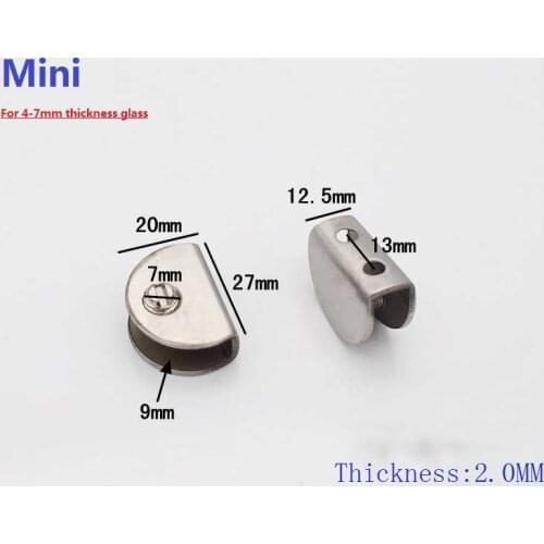 10PCS/LOT arch design Small Stainless Steel 4-7MM Glass Shelf Brackets Clamps Clips Support With Screws 4sizes