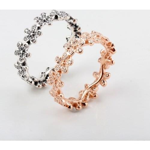 100% 925 Sterling Silver Pan Ring New Classic Chrysanthemum Dazzling Daisy Floret Ring For Women Wedding Party Fashion Jewelry