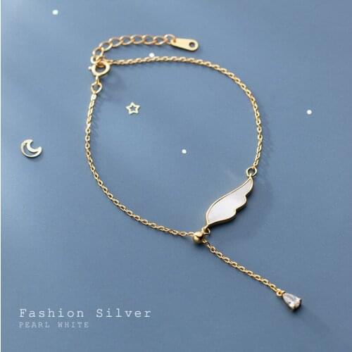 100% Real. 925 Sterling Silver Jewelry Shell conch Angel Wings Bird Feather &Waterdrop Wrist Chain Bracelet Tassel C-S4136