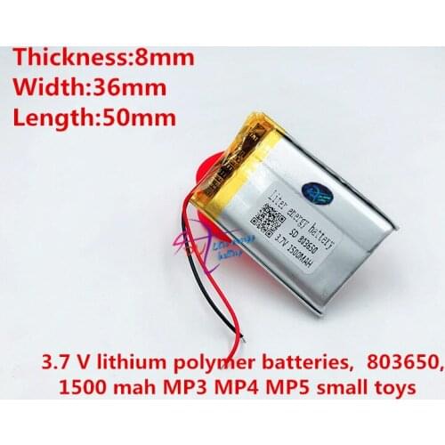 3.7V,1500mAH 803650 polymer lithium ion / Li-ion battery for GPS,mp3,mp4,mp5,dvd,bluetooth,model toy