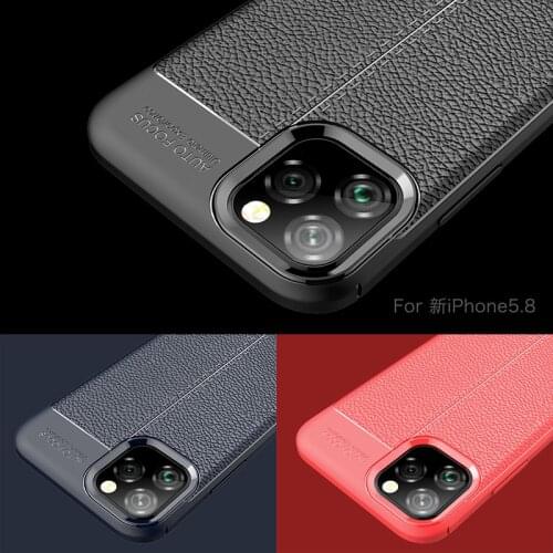 30pcs Hybrid Armor Litchi Pattern Soft TPU Silicone Cover For iPhone 12 Mini 11 Pro Max XS XR X 8 7 6 Plus SE Shockproof Case