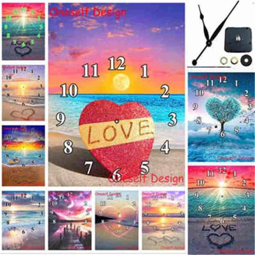 5d diamond painting with Mechanical clock beach herat diamond embroidery clock diamond mosaic sale decortion home wall sticker