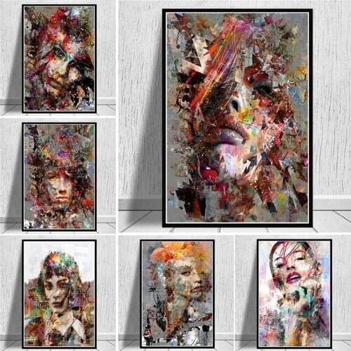 Abstract Girl Canvas Paintings Graffiti Beauty Woman Portrait Posters Prints Wall Art Picture for Living Room Wall Decor Cuadros