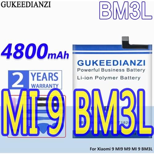 High Capacity GUKEEDIANZI Battery BM3L 4800mAh For Xiaomi 9 MI9 M9 MI 9 BM3L Xiaomi9