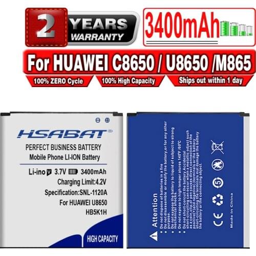 HSABAT 3400mAh HB5K1H Battery for Huawei Ascend 2 U8650 C8650 C8650+ C8810 S8520 U8660 C8655 T8500 U8665 U8655 U8651S Battery