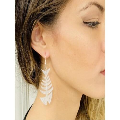 Laser Cut Fish Skeleton Bone Acrylic Earrings, Statement Earrings, Chic Boho Earrings
