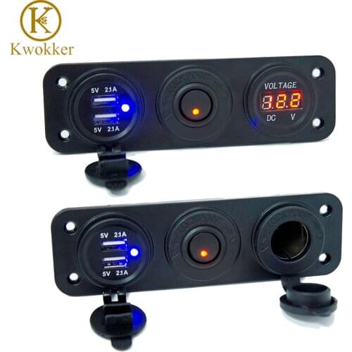 DC 12/24V 5V/2.1A Voltmeter Dual USB Charger Cigarette Lighter For RV Car Boat Vehicles Truck GPS MP3 Car Charger With Switch