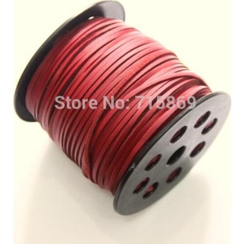 Free Ship 100 Meters DIY Jewelry 10 mm x 1.5mm Dark Red Flat ONE SIDE Leather Flat Faux Suede Leather Cord