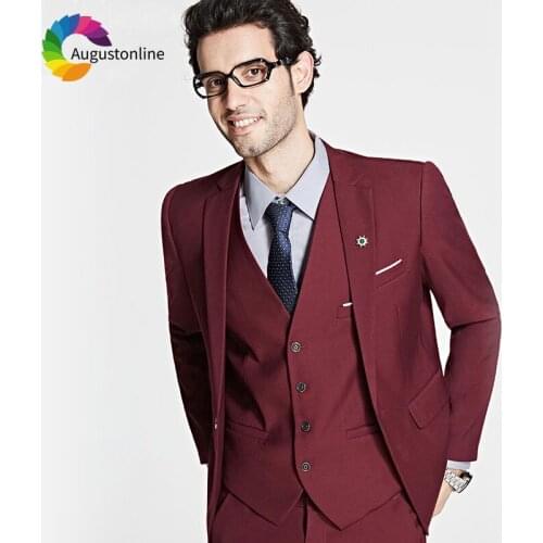 Burgundy Wine Red Men Suits For Wedding Groom Prom Business Slim Fit Formal Blazer Custom Tuxedo Terno Masculino Best Man 3Piece