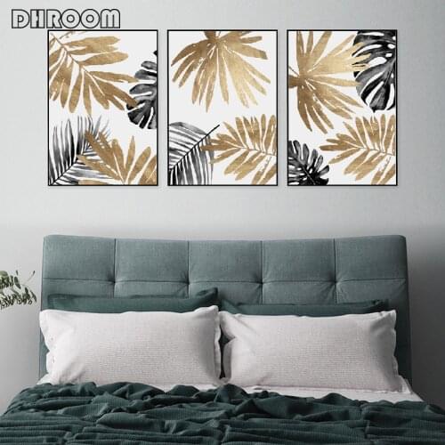 Nordic Decorative Painting Golden Leaf Posters and Prints Modern Minimalist Wall Art Canvas Painting Picture for Living Room