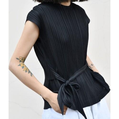 Designer Wrinkle Pleated Tank Tops Miyake Black Chenrui