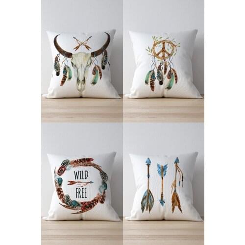 Double Side Printed Dreamcatcher Patterned 4'Lü Pillow Decorate Case Good Quality Stylish Home Garden Room Kitchen Gift Convenient Decorative Modern