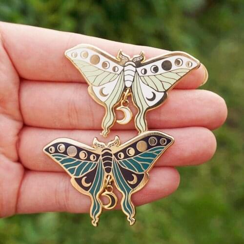 Cartoons Celestial Lunar Moth Brooch Pins Enamel Metal Badges Lapel Pin Brooches Jackets Fashion Jewelry Accessories