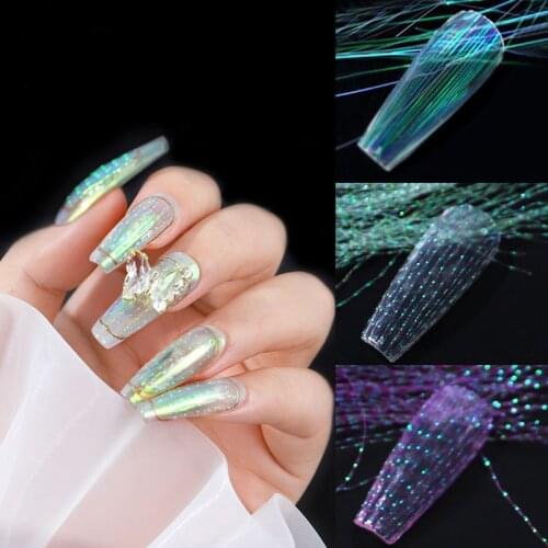 1 Bag Fluorescent Thread Nail Sticker Laser Glitter Mesh Net Line Tape Holographics 3D Nail Foils DIY Nail Art Decorations